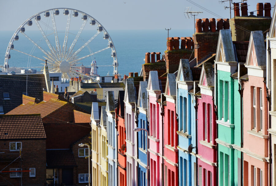 A rainbow of colourful painted houses in Brighton. Featuring IT support Brighton on www.fentonsit.com