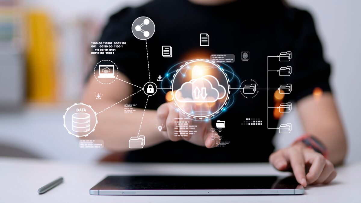 Image showing engineer pointing at cloud services